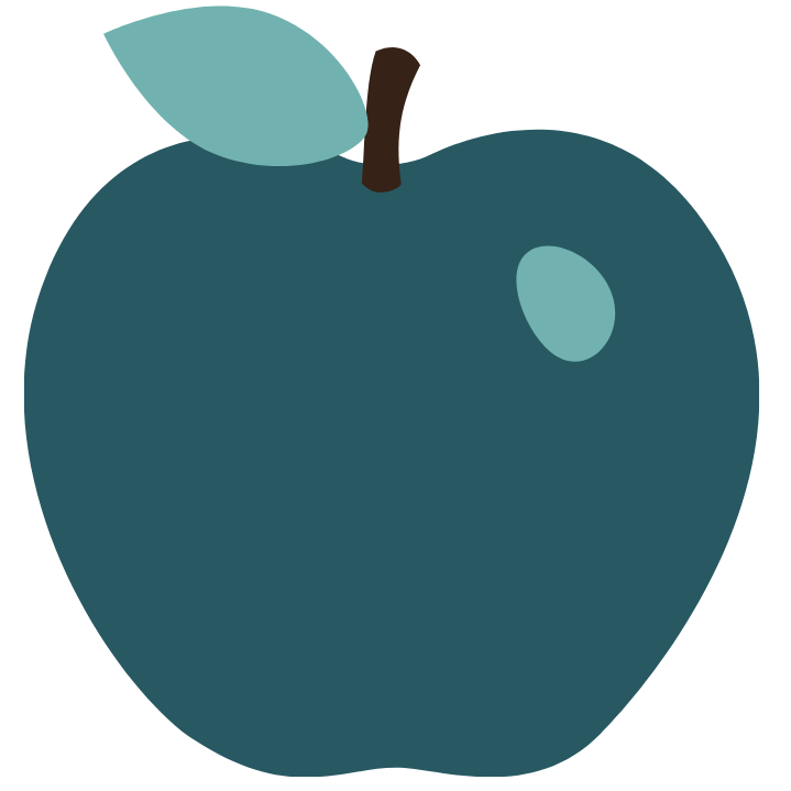 Eine vereinfachte Darstellung eines Apfels in türkiser Farbe.